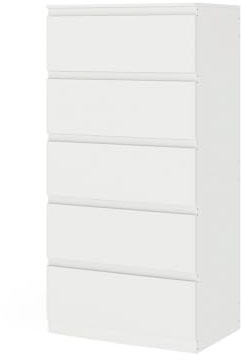 Songvas Cajonera con 5 Cajones, Ancho 60 cm, Comoda Dormitorio Blanca, Sinfonier Dormitorio, para Dormitorio, Salón, Oficina y Recibidor, 60x40x121 cm (A x F x A)