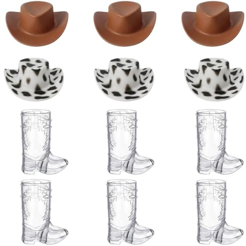 ZPSCXQ 12 Pcs 1oz Cowboy Boot Shot Glasses Plastic Mini Western Hat Cowgirl Shot Glass Cups Cute Beer Mugs for Cowboy Party Bachelorette Party Supplies Wedding Decorations