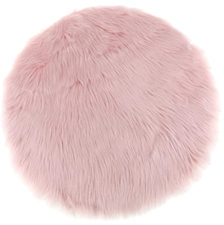 SM SunniMix Rundes Kunstpelz Sitzkissen, Zotteliges Schaffell, Teppich, Foto Requisiten, Rosa 33 cm