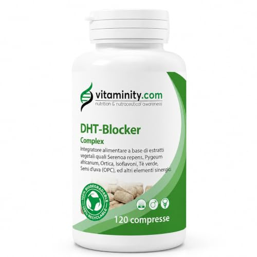 DHT Blocker Integratore anticaduta capelli 120cpr gastroprottete | Anti dht con serenoa repens, ortica, pygeum e l cisteina contrasta caduta, diradamento e calvizie - Made in Italy