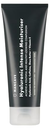 ManCave Gesichtscreme Hyaluronsäure 100ml für Männer | Koffein, Glykogen, reduziert das Auftreten von Müdigkeit, vegan, hergestellt in Großbritannien