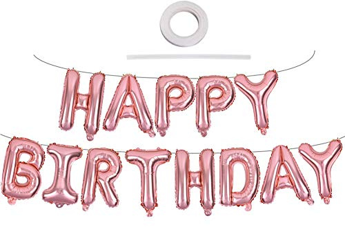 TONIFUL Roségold Happy Birthday Ballon Girlande，16 Zoll Roségold Folie Happy Birthday Folienballon Luftballon Geburtstagsballon Banner Helium Ballon für Geburtstag Party, Geburtstagsbanner