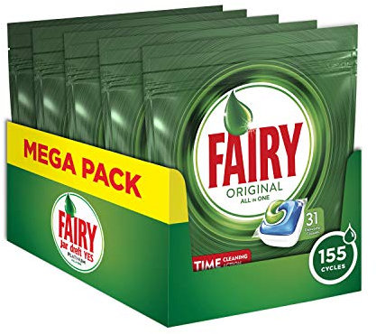 Fairy Original 155 Pastilles pour lave-vaisselle Régulier Maxi format de 155 Capsules, 5 boîtes de 31 Caps