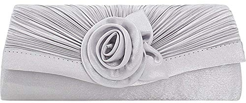 Damen Satin Plissee Blume Abendtasche Clutch Handtasche Rose Floral Plissee Satin Flap Clutch Abendtasche Satin Plissee Blume Clutch Abendtasche, silber (Silber) - N00172ZS