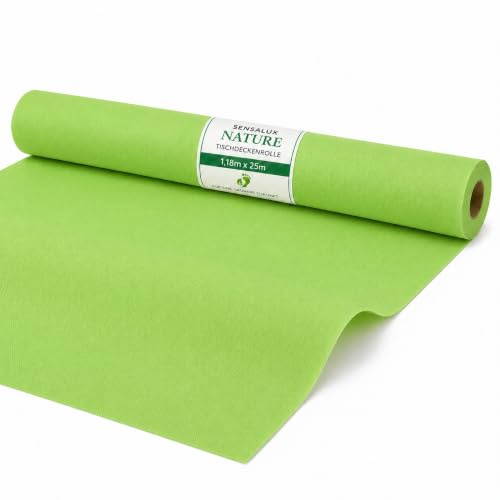 Sensalux Nature Vlies Tischdeckenrolle 1,18 x 25m, Limettengrün | CO2-neutral, stoffähnliche Meterware, Tischdeko für Hochzeit Geburtstag Party Event Catering