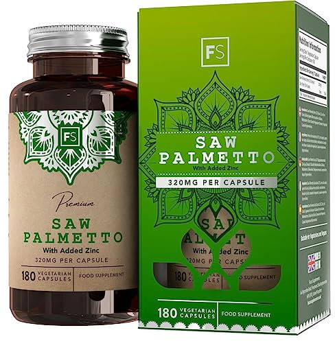 FS Saw Palmetto Prostata Integratore | 180 Serenoa Repens Capsule | Saw Palmetto Capelli 320mg con Zinco 15mg Prostate Support | Non-OGM, Senza Glutine e Allergeni | Prodotto nel RU