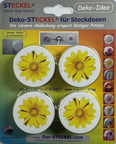 Steckel Deko DS-111 dekorative Steckdosen Abdeckung Staubschutz Deckel Steckdosendeckel Abdeckung für saubere Schuko-Steckdosen Leisten Mehrfachsteckdosen Spritzschutz Design (Blume gelb)