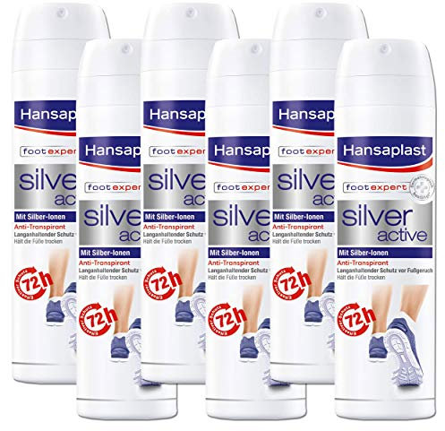 Hansaplast Silver Active Fußspray 150 ml 6er Pack, Fußspray Antitranspirant mit 48h Schutz vor Fußgeruch und Schweiß, Aktiv-Komplex mit Silber-Ionen