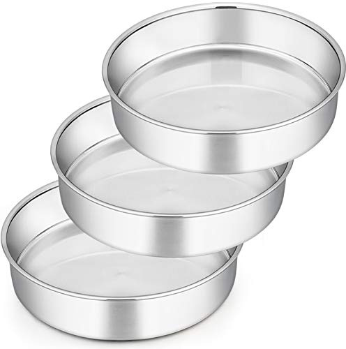 Homikit Cake Tin, 9½inch Round Cake Tin Mould Set of 3, Layer Cake Tins Stainless Steel Cake Baking Pans for Christmas Birthday Wedding, Healthy & Sturdy, Mirror Finished & Dishwasher Safe