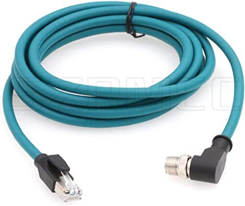 SZRMCC M12 X Code 8 Pin Right Angle to RJ45 Ethernet Cable Cat7e High Flex Waterproof Shielded Sensor Network Cable for Basler Cognex Industrial Camera (Blue,2M)