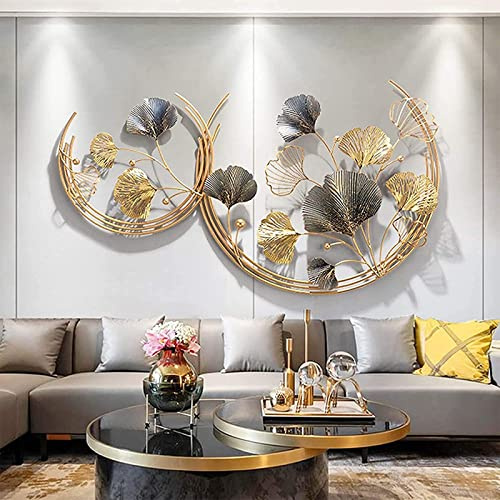 YTGH Wanddeko Metall Groß, Wandbilder Wohnzimmer Schlafzimmer Kinderzimmer, 3D Ginkgo Biloba Wandskulpturen Deko Wanddekoration Modern Handgemachte