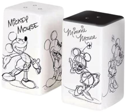 Jerry Leigh Sketched Black and White Salt and Pepper Shaker Set, Cute Disney Ceramic Shakers