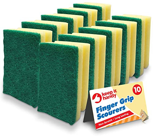 SOL 10pk Finger Grip Scourers, Heavy Duty Kitchen Sponges Washing Up Scourer, Non-Scratch Design, Ergonomic Grip for Comfortable Cleaning, Perfect for Pots, Pans, Dishes, and Household Surfaces