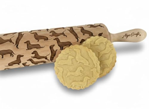 DACKEL Geprägte Nudelholz. Teigroller mit Muster für Hausgemachtes Gebäck und Keramik. Gravierte Nudelholz mit Muster von Algis Crafts