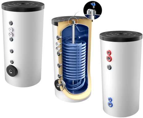 300 Liter emaillierter Hochleistungs-, Warmwasserspeicher/Trinkwasserspeicher/Wärmepumpenspeicher, EEK B, mit 1 doppelt gewickelten Wärmetauscher, inkl. Isolierung, Magnesiumanoden und Thermometer