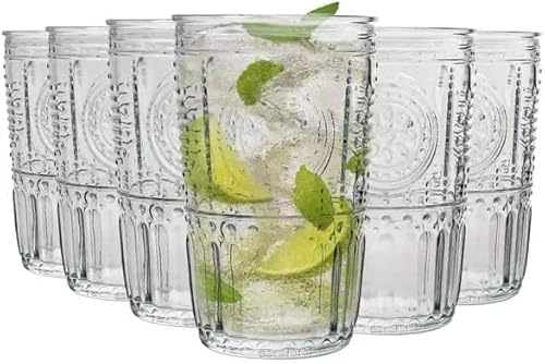 Bormioli Rocco Romantic Set Of 6 Cooler Glasses, 16 Oz. Clear Crystal Glass, Made In Italy.
