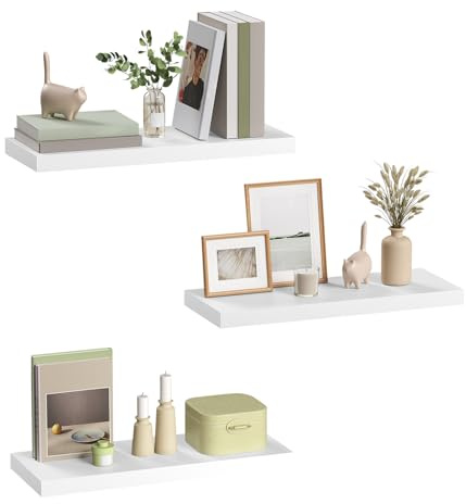 eSituro Wandregal, schwebendes weißes Regale für Wandmontage, 3er-Set Schweberegal Hängeregal Wandbrett im Wohnzimmer Schlafzimmer Küche Badezimmer, 50x3,8x22,9 cm | für Wohnzimmer Schlafzimmer Küche Badezimmer, Schweberegal hängend, mit unsichtbarer Halterung