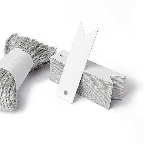 Tuuters 30 Stück Geschenkanhänger weiß mit Juteschnur - Etikett Anhänger | Papieranhänger 70 x 20 mm, beschriftbar - inkl. 10 m grauer Jute-Schnur - Made in Germany für Hochzeit Geschenk Weihnachten
