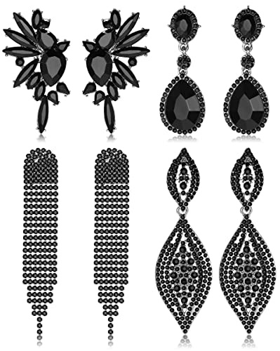 Kakonia 4 Paare Clip-On Ohrringe für Frauen Mädchen - Elegante Silber Kristall Strass Dangle Ohrringe für Hochzeit, Prom - Nicht Pierced Set für Braut, Brautjungfer