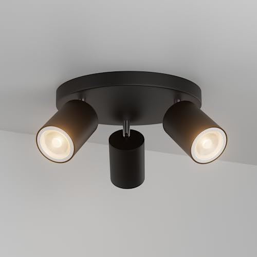 Aipsun nero Faretti da Soffitto Orientabili, Faretti 3 Luce Rotonda GU10, con 3 Attacco GU10,Plafoniera Faretti per Cucina, Soggiorno, Camera da Letto, Max 80W x 3 (Lampadina Non Inclusa)