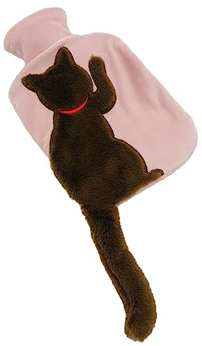 Niedliche Katzen-Wärmflasche mit Plüschbezug, 1 L, Zum Aufwärmen und Wiedereinfrieren, mit Strickbezug Zur Schmerzlinderung, Heiß-Kälte-Therapie(A3)