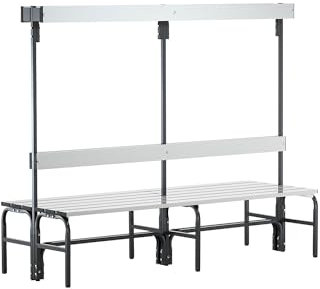 Sypro | Umkleidebank aus Edelstahl | HxT 1650 x 725 mm | Länge 2000 mm | 12 Haken | anthrazit