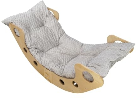 Skyline Kletterbogen mit Kissen Baby Kleinkind Kinder ab 1 Jahr Indoor Klettern Montessori Klettergerüst Holz Wippe Balancewippe Kletterdreieck Kletterwippe Holzwippe Kletterling Holzbogen M Grau