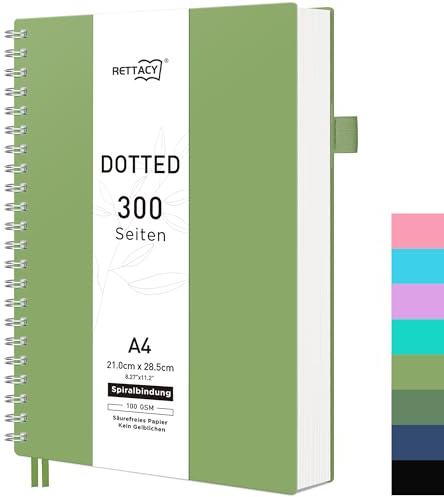 RETTACY Quaderno A4 a spirale bianco, Blocco da disegno rilegato a spirale 300 pagine/150 fogli per disegnare, 120gsm, Copertina rigida in plastica PVC, per scrivere Donne Uomini Scuola, 21,5 x 27,9cm
