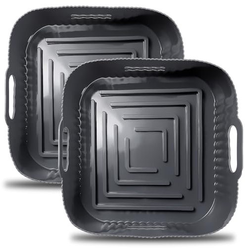 23CM Silikonform für Heißluftfritteuse, 2PCS Airfryer Zubehör XXL Silikon Backform für COSORI 6,4L, 6,2L, 6L, Russell Hobbs 8L 8,3L, Wiederverwendbar anstelle Backpapier für Heißluftfritteuse Zubehör