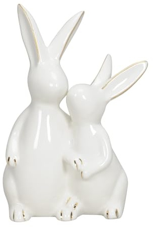Posiwio putzige originelle kuschelnde kleine Osterhasen aus Porzellan weiß mit etwas Gold 2-er Figur