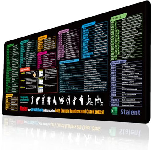 Excel Spickzettel-Schreibtischmatte, 80 x 30 cm, Excel Shortcut-Mauspad, Tastatur-Tastatur-Mauspad, XL-erweiterte Büro-PC-Gaming-Schreibtischunterlage, genähte Kanten, rutschfest, Geschenk für