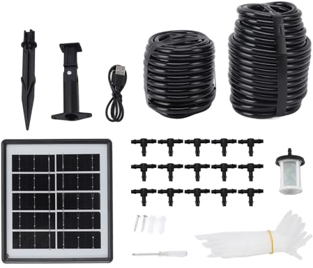 Solar Automatic Drip Irrigation Kit System, DIY Self Watering Devices Solar Powered Garden Watering System with Accurate Timed Watering for Balconies, Patios, Greenhouses