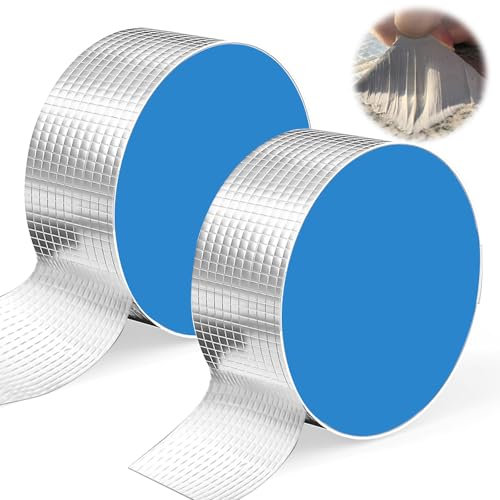 XSHAO® 2 Pcs Ruban Butyle Étanches, Ruban Adhésif en Aluminium et Caoutchouc Butyle pour Fuites de Toit Interstices de Rebord de Fenêtre, Fissures de Surface Bris de Tuyaux 5 m x 5 cm