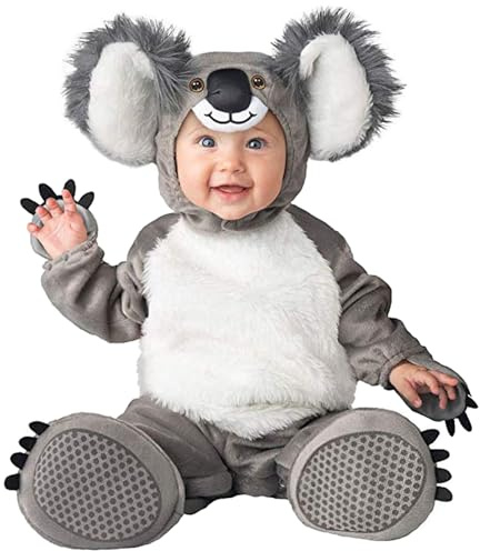 QIYUANT Koala kostym småbarn karnevaldräkt pojkar flickor karneval halloween 0–3 år fleece sparkdräkt onesie, barnkläder med huva och foder 80 (6–12 månader)