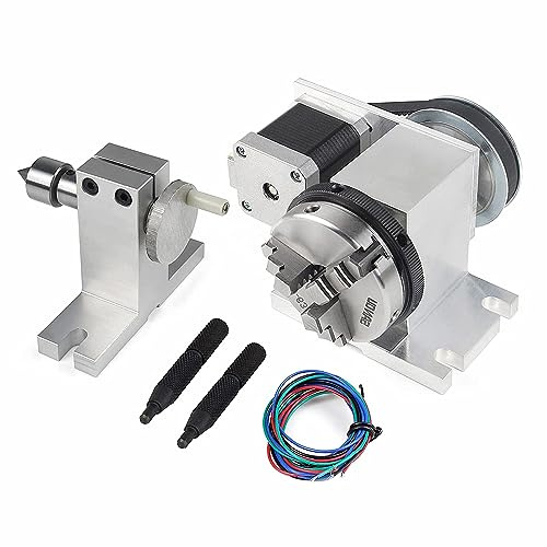 CNC-Fräsmaschine, Rotationsachse, CNC-Fräs-Drehtisch, Rotationsachse A, 4. Achse, 65 mm, 3-Backen-Spannfutter, Teilkopf mit Nema17-Schrittmotor und 54 mm Reitstock, Untersetzungsverhältnis 4:1 für C