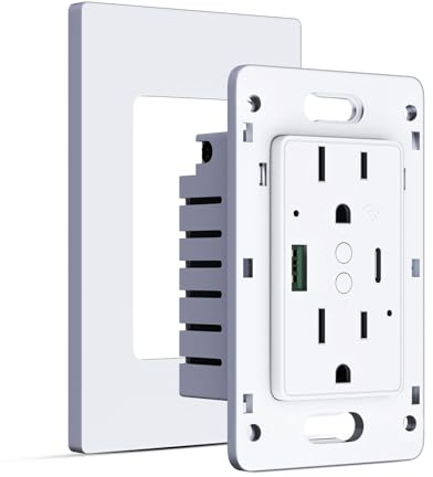 2.4GHz Wi-Fi in-Wall Plug Socket, PD 20W Fast Charging Smart USB Wall Outlet Receptacle with Type-C & Type-A Charger for Phone/Laptop/Home and Office Appliances