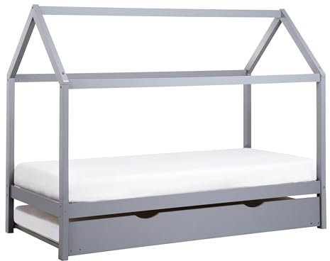 Beliani Hausbett für Kinder Holz grau 90x200 cm mit Ausziehbett Kinderbett Crillon