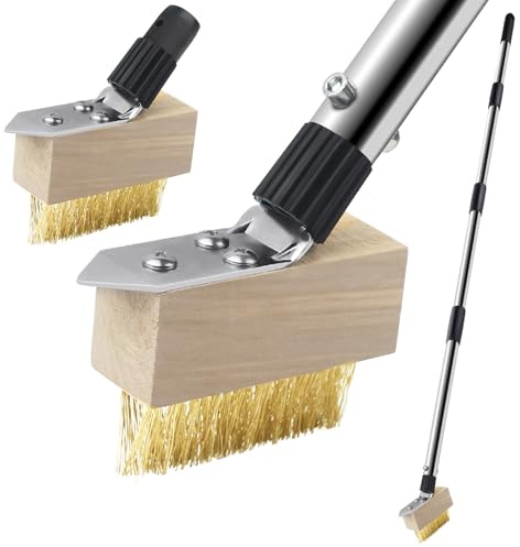 Brosse anti-mauvaises herbes pour terrasse avec long manche - Outil de désherbage - Outil de désherbage - Nettoyeur de joints métalliques - Désherbeur de fissures pour allée, allée, pavé, terrasse (2