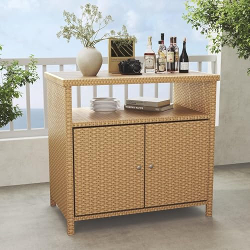 Grand patio Sideboard, BBQ Beistelltisch, Küchenschrank, 33 x 100 x 80 cm, mit Doppeltüren, Gartenschrank Rattan für Garten, Terrasse, Wohnzimmer, Naturbraun