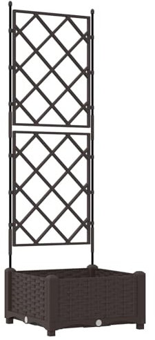 vidaXL Supporto Quadrato Contemporaneo con Trellis Marrone Plastica Sintetica e Ferro Esposizione da Giardino | 40 X 125 cm Fioriera Elevata per Uso Interno Esterno Elegante Effetto Vimini Portapiant