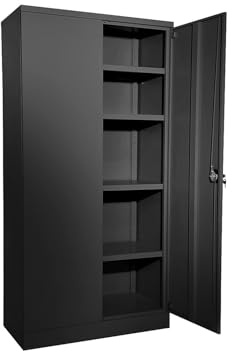 eurokraft Basic | Stahlschrank Nilas | Mit 4 Fachböden, HxBxT 1950 x 1000 x 500 mm, tiefschwarz