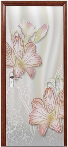 Türtapete Selbstklebend 85x200 Rosa Blume Türaufkleber 3D Türposter Lilie Fototapete Türfolie Türklebefolie Wasserdichte für Türwand Dekoration Tapete a.6099