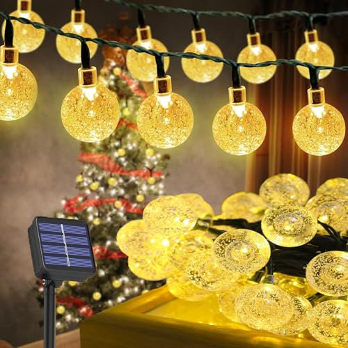 Probuk Cadena de Luces Solares para Jardín, 5m 20 Luces de Bolas de Burbuja, IP65 Impermeable, 8 Modos de Parpadeo, Resistente a la Intemperie, Decoración Exterior, Luz Blanca Cálida