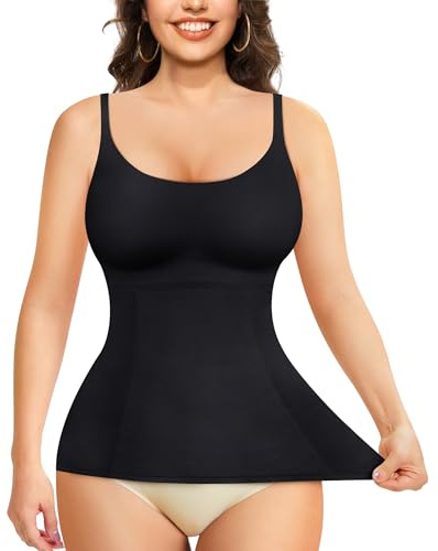 Junlan Compression Tank Top for Women Slimming Cami Vest Tummy Control Shapewear Camisole Tops (Black,2XL)
