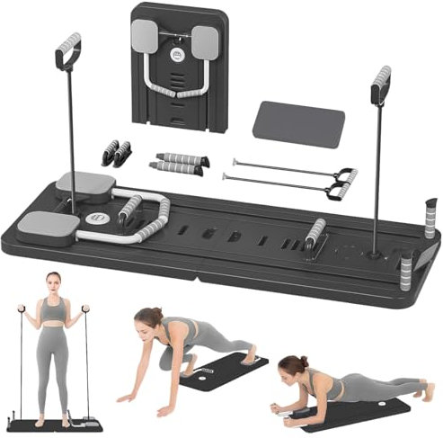 Pilates Board, Pilates-Reformer-Set, faltbares Mehrzweck-Pilates-Reformer-Board für Zuhause, 5-in-1-Pilates-Gleitbrett, Pilates-Ausrüstung (Schwarz)