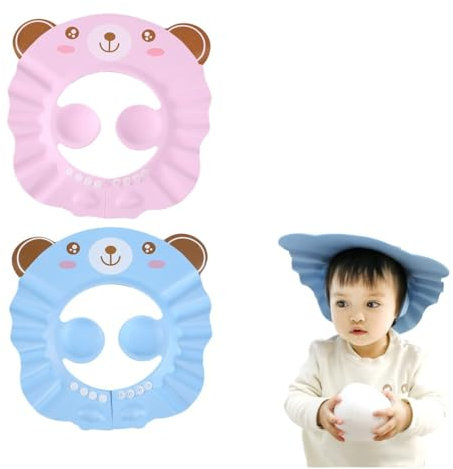 ZUWIJEQ 2 Pcs Gorro de Ducha de Bebé Para，Gorro ducha niños，Visera baño niños，Suave Ajustable con Protección para los oídos Gorro de ducha，Evita que los ojos se llenen de Agua y Champú Protege para el