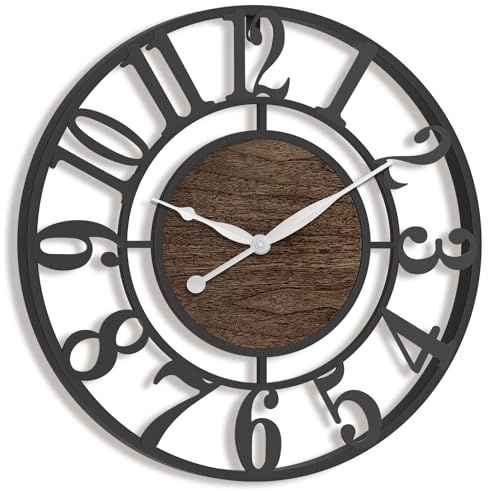 Pytha Sight Wanduhr Groß XXL 60 cm Schwarz Metall Vintage mit Walnuss | Groß Wanduhr Modern Industrial Design mit Arabisch Ziffern, Lautlos ohne Tickgeräusche, für Wohnzimmer, Küche, Büro