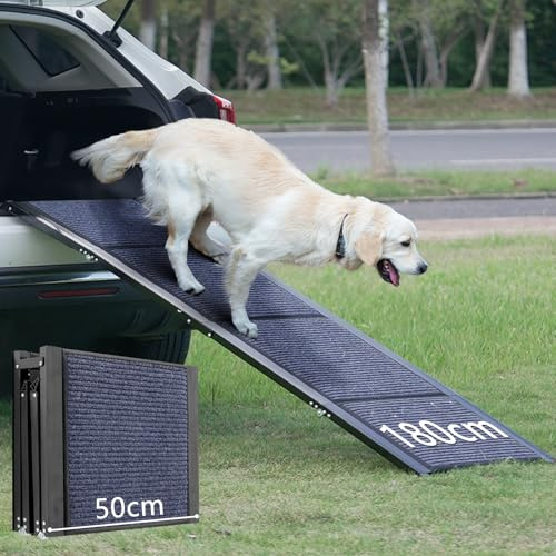 180 cm Extra Lange Hunderampe für Auto klappbar rutschfeste Hunderampen | für Autos, LKWs und SUVs 50cm breiter hundetreppe Auto Rampe für Hunde und Haustier bis zu 110 kg