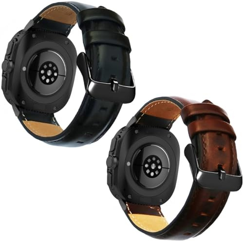 Leather Strap Compatible Galaxy Watch 8 40mm 44mm/8 Classic 46mm Men Women, No Gaps Genuine Leather Replacement strap with Stainless Steel Buckle for Galaxy Watch 8 Classic Smartwatch Black+Brown
