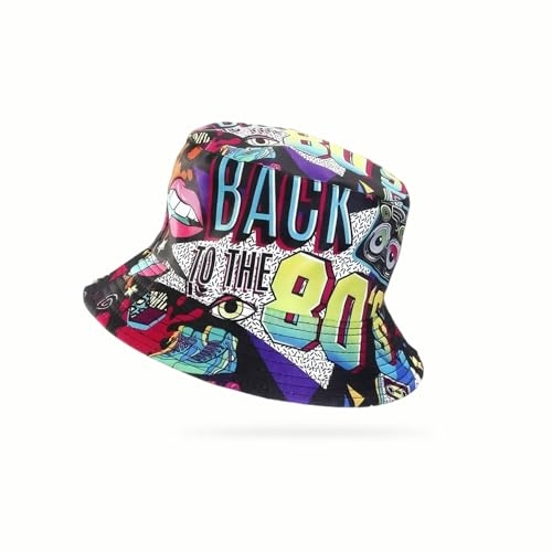 Bucket Hat 80er Jahre Bucket Hat Damen Retro Angelhut Hip Hop Sonnenhut Unisex Doppelseitiger Anglerhut